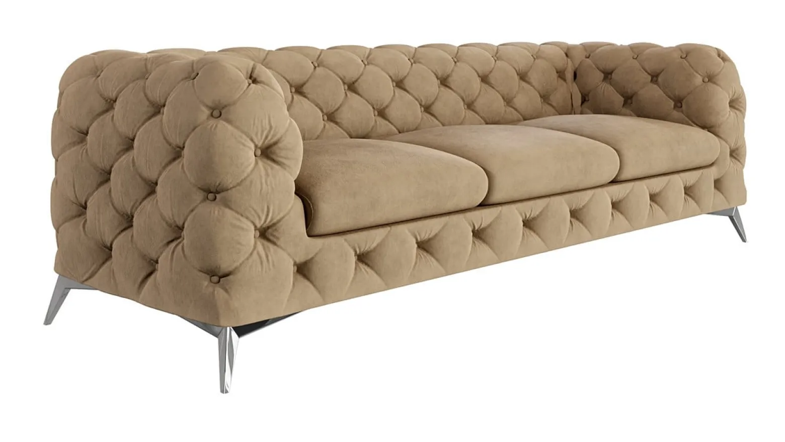 Ropez Chelsea sofa 3 osobowa pikowana kremowa nogi srebrne