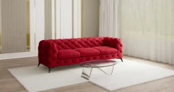Ropez Chelsea sofa 3 pikowana czerwona nogi czarny mat