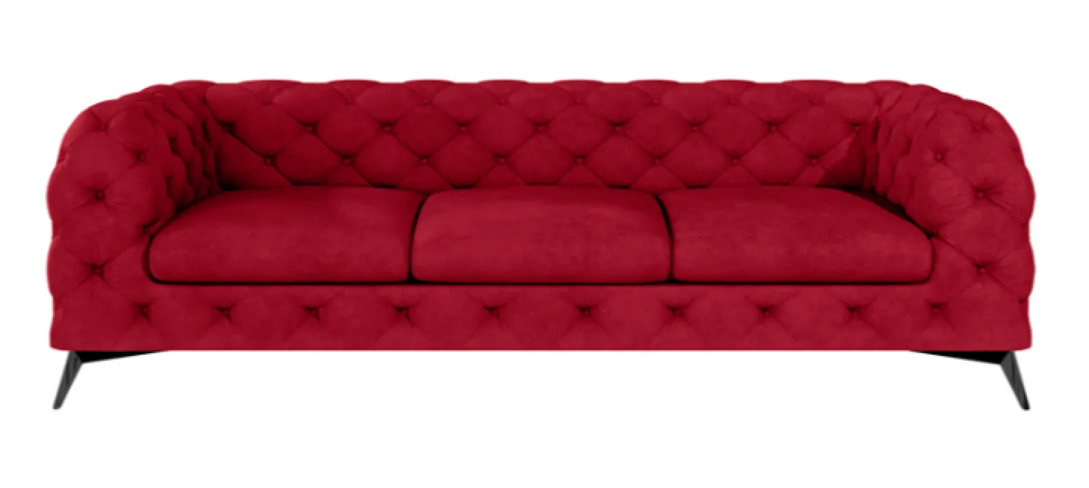 Ropez Chelsea sofa 3 pikowana czerwona nogi czarny mat