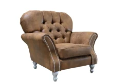 Ropez Chesterfield Jersey fotel pikowany zamsz brązowy