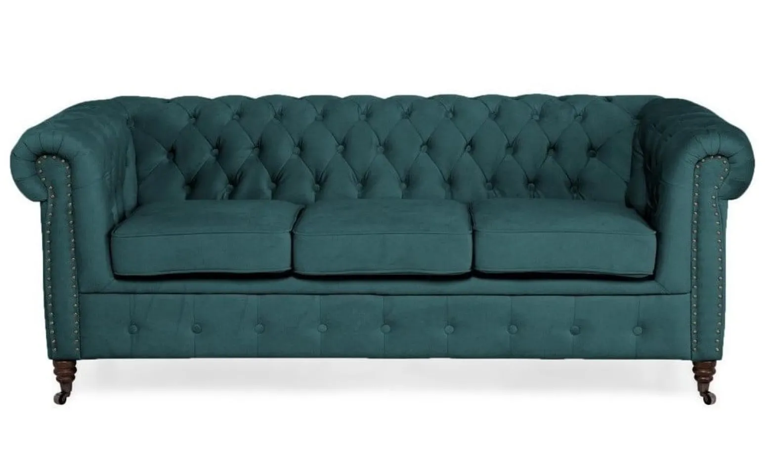 Ropez Chesterfield Oxford sofa 3os. pikowana welur turkusowy