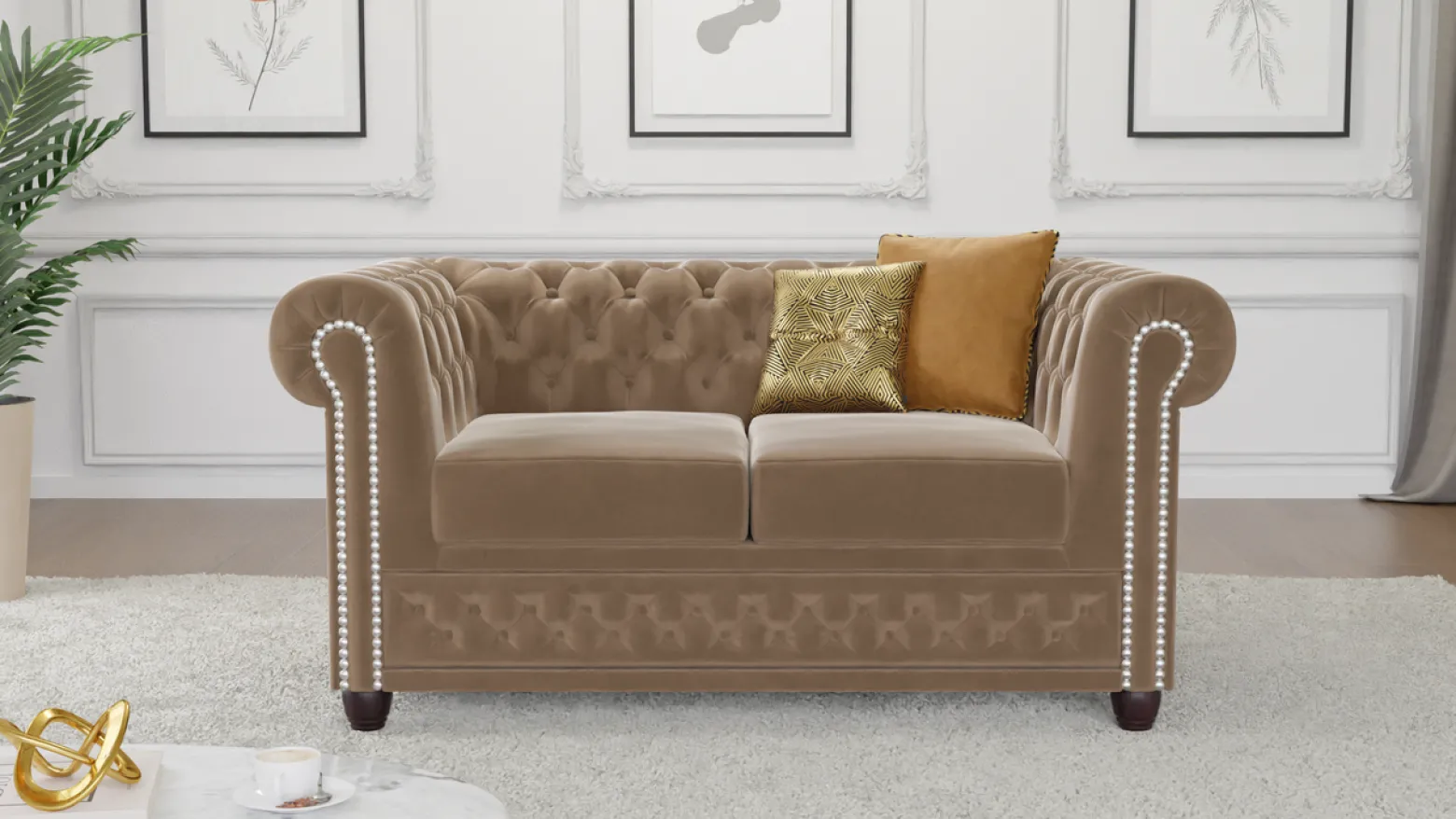 Ropez Chesterfield York sofa 2 os. pikowana welur Riviera 24