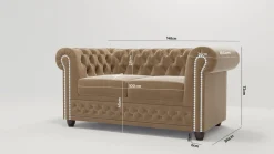 Ropez Chesterfield York sofa 2 os. pikowana welur Riviera 24