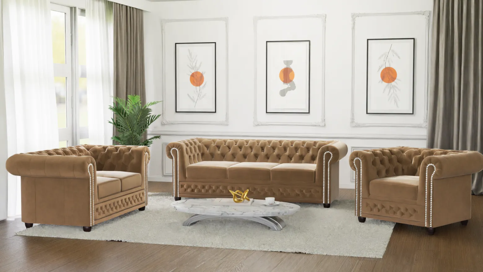 Ropez Chesterfield York sofa 2 os. pikowana welur Riviera 24