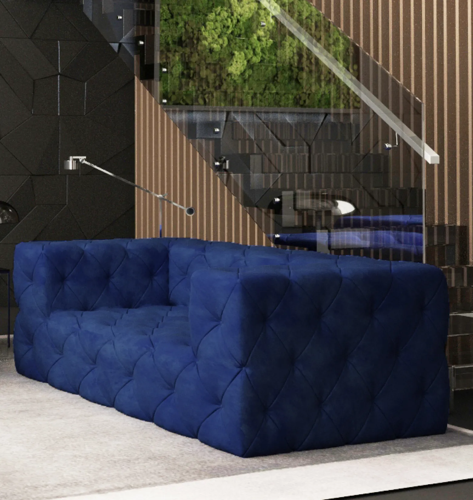 Ropez Fresco sofa 2 osobowa pikowana welur granatowy