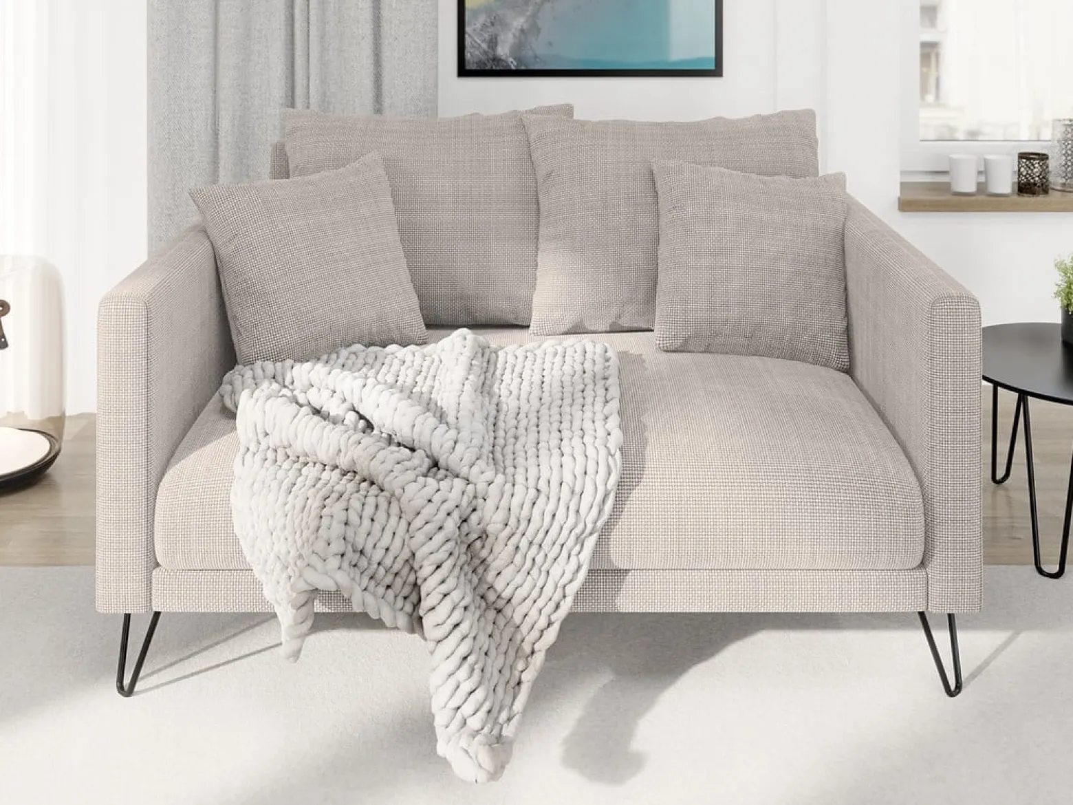 Ropez Freya sofa 2 osobowa nogi metalowe wysokie szenil zimny beż Flow 01