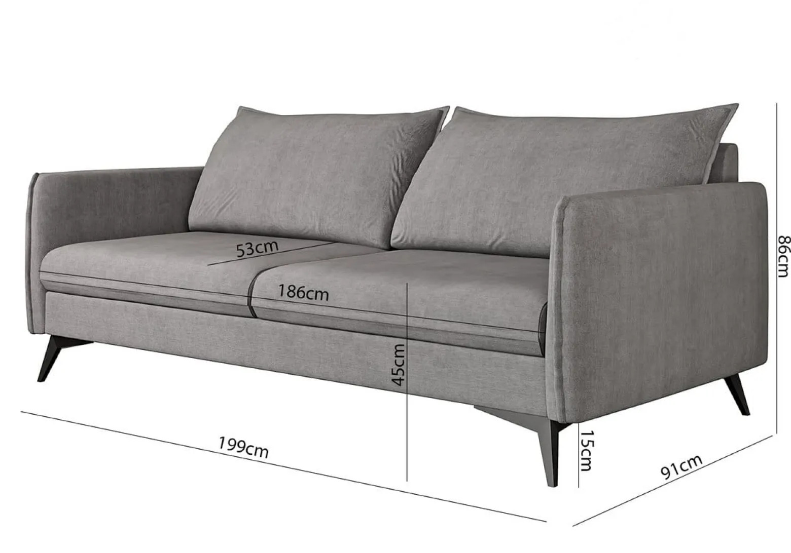 Ropez Juli Bis sofa 3 osobowa nogi metalowe tkanina szary