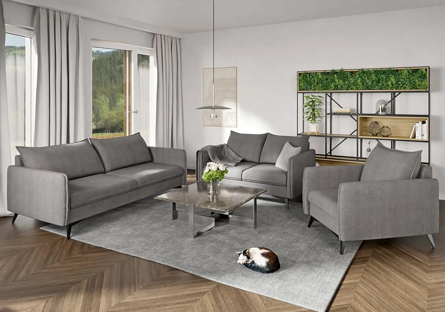 Ropez Juli Bis sofa 3 osobowa nogi metalowe tkanina szary
