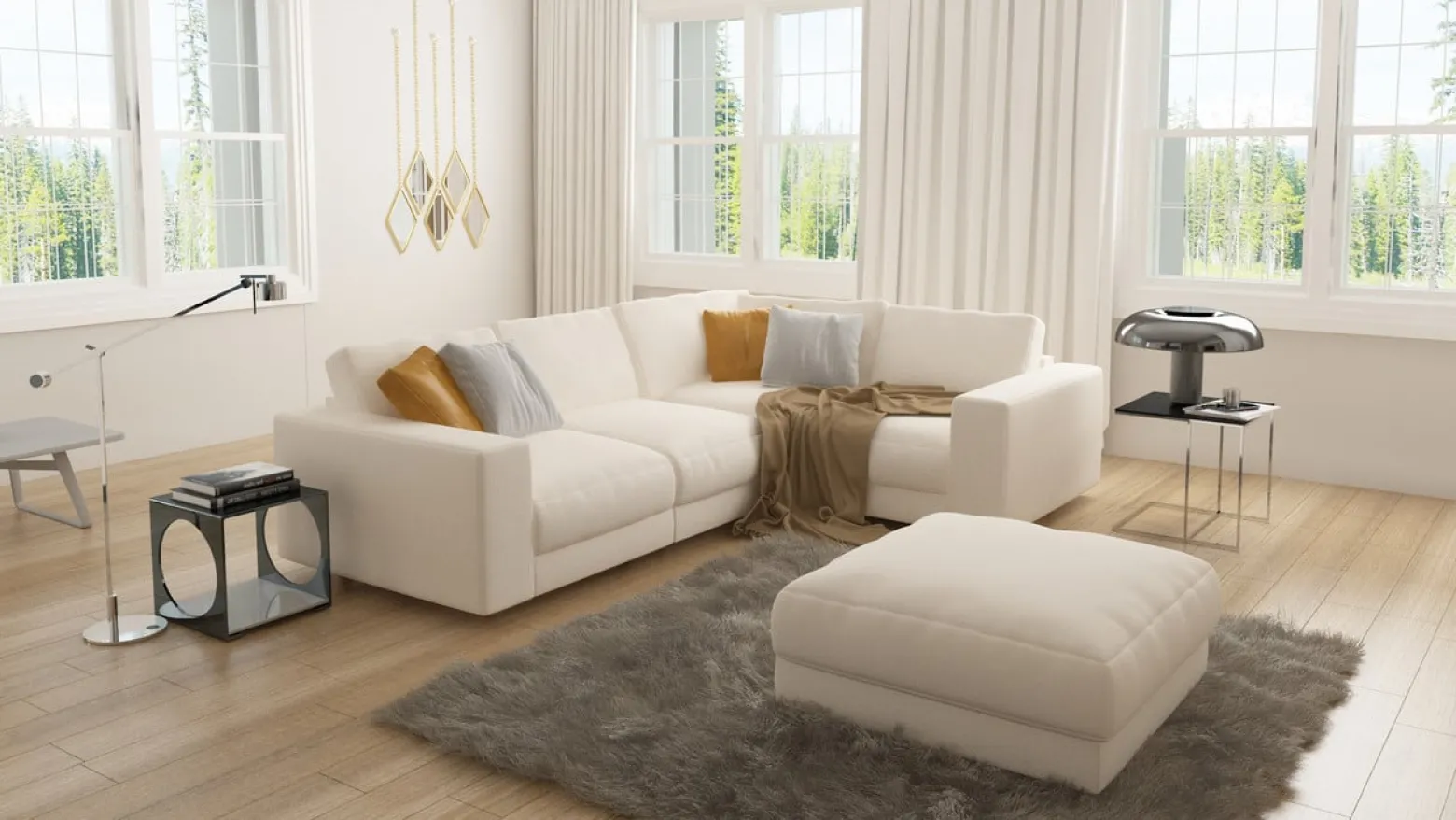 Ropez Mystic narożnik prawy 258x188 cm mikrofibra kremowy