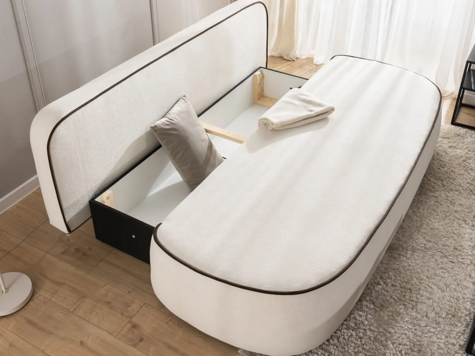 Ropez Saga Kids sofa z funkcją i pojemnikiem tkanina plusz biały