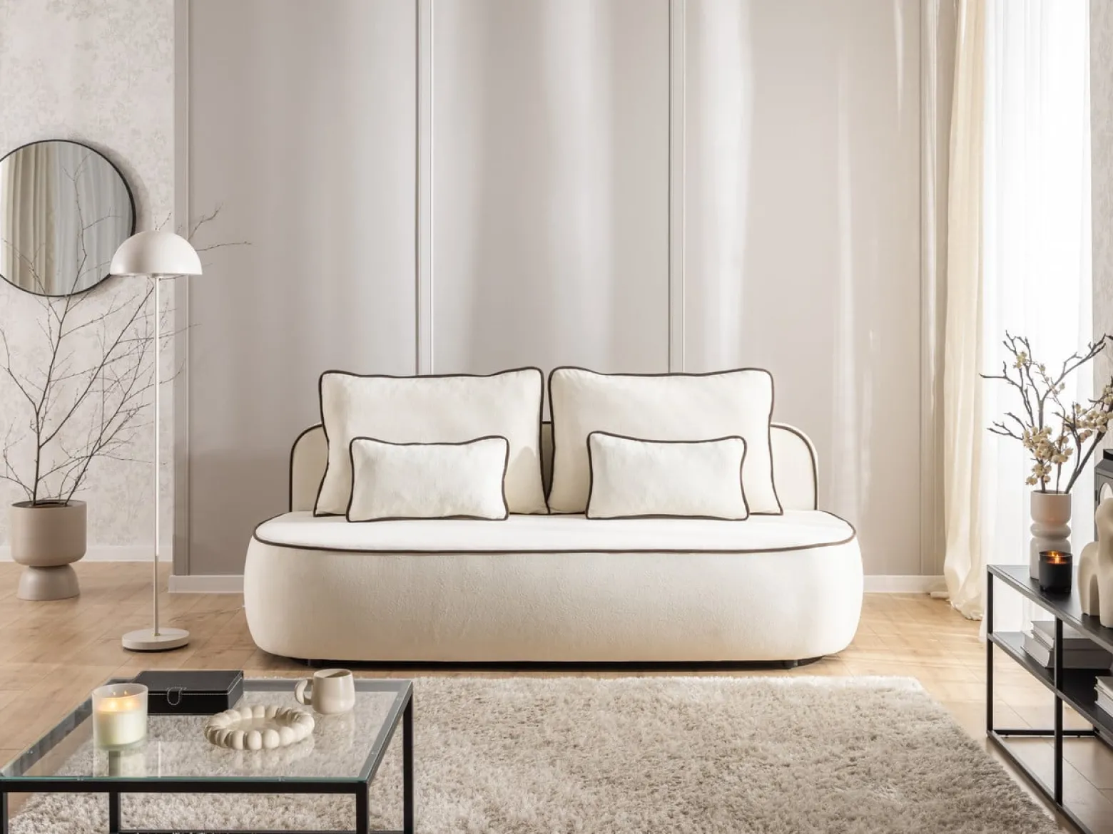 Ropez Saga Kids sofa z funkcją i pojemnikiem tkanina plusz biały