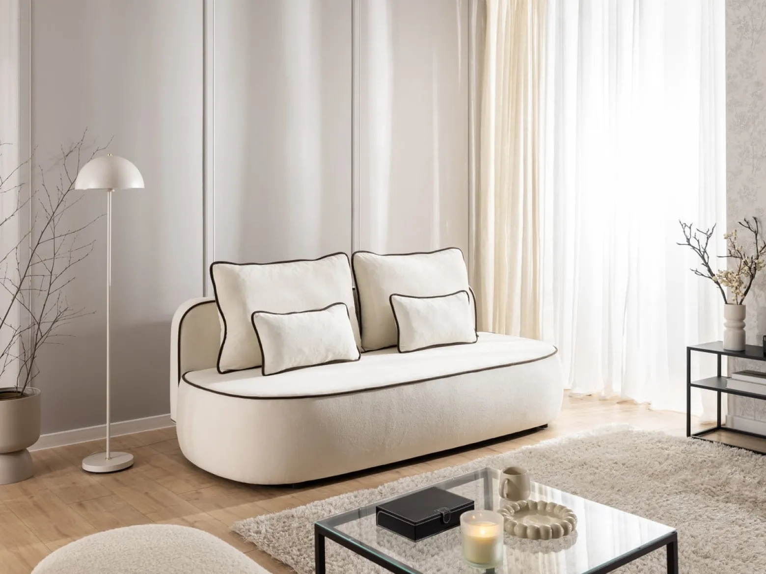 Ropez Saga Kids sofa z funkcją i pojemnikiem tkanina plusz biały