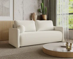 Rozkładana sofa w modnej kremowej tkaninie boucle 219cm LUNS