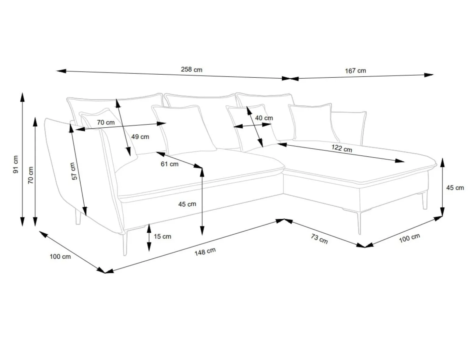 Rozkładany narożnik ROSSA beżowy z pojemnikiem na pościel prawy