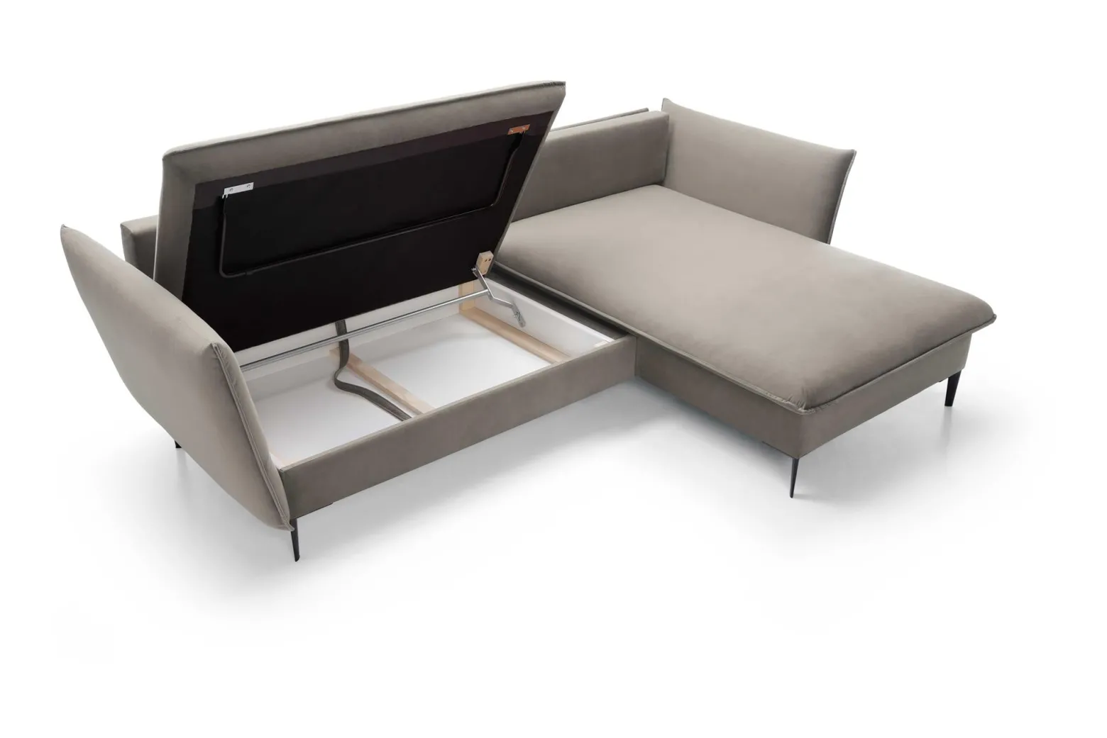 Rozkładany narożnik ROSSA beżowy z pojemnikiem na pościel prawy