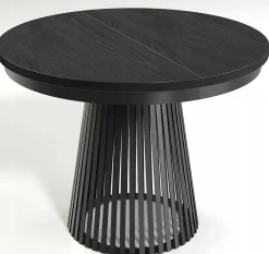 Rozkładany Stół LAMELLA 100-140-180 cm Czarny Okrągły Metalowa Podstawa