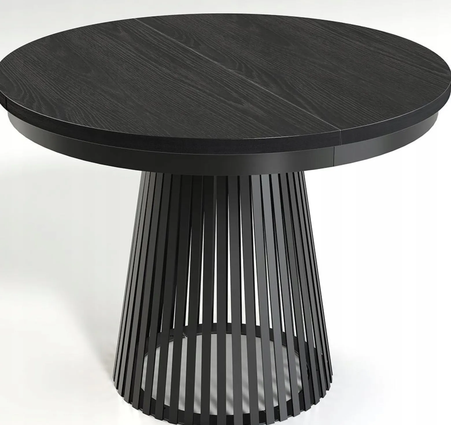 Rozkładany Stół LAMELLA 100-140-180 cm Czarny Okrągły Metalowa Podstawa