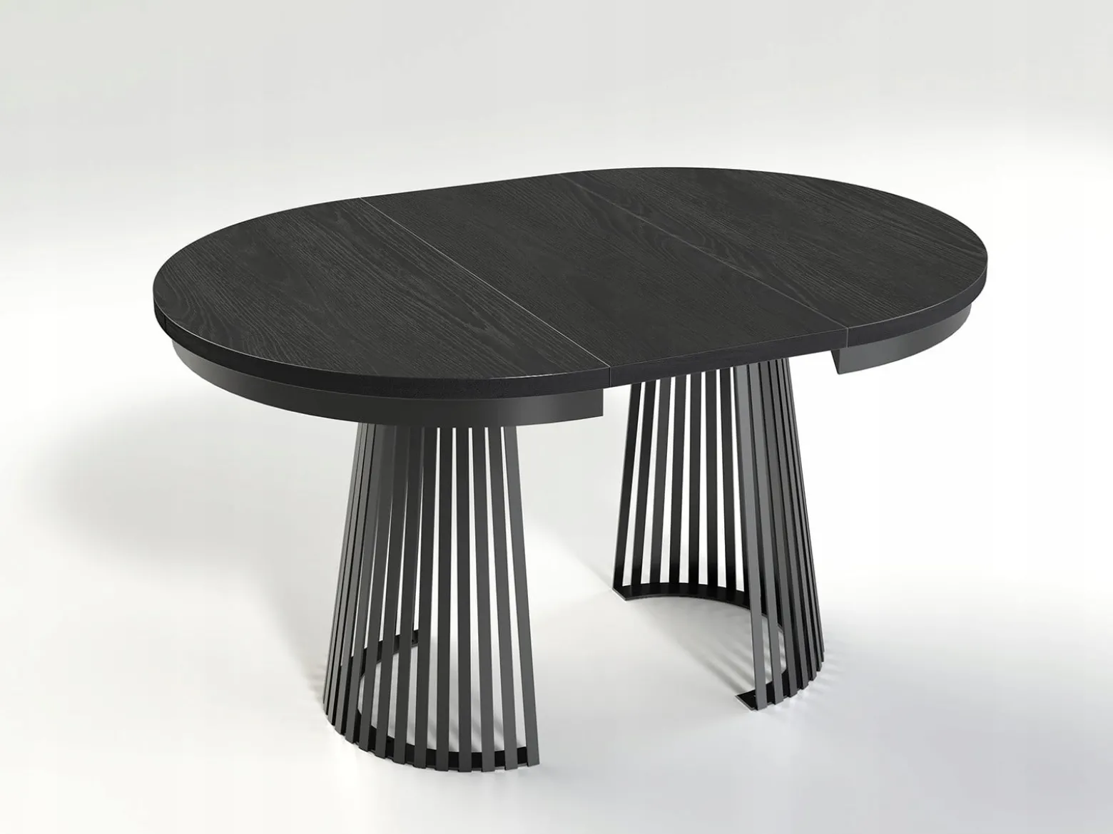 Rozkładany Stół LAMELLA 100-140-180 cm Czarny Okrągły Metalowa Podstawa