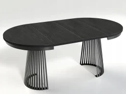 Rozkładany Stół LAMELLA 100-140-180 cm Czarny Okrągły Metalowa Podstawa