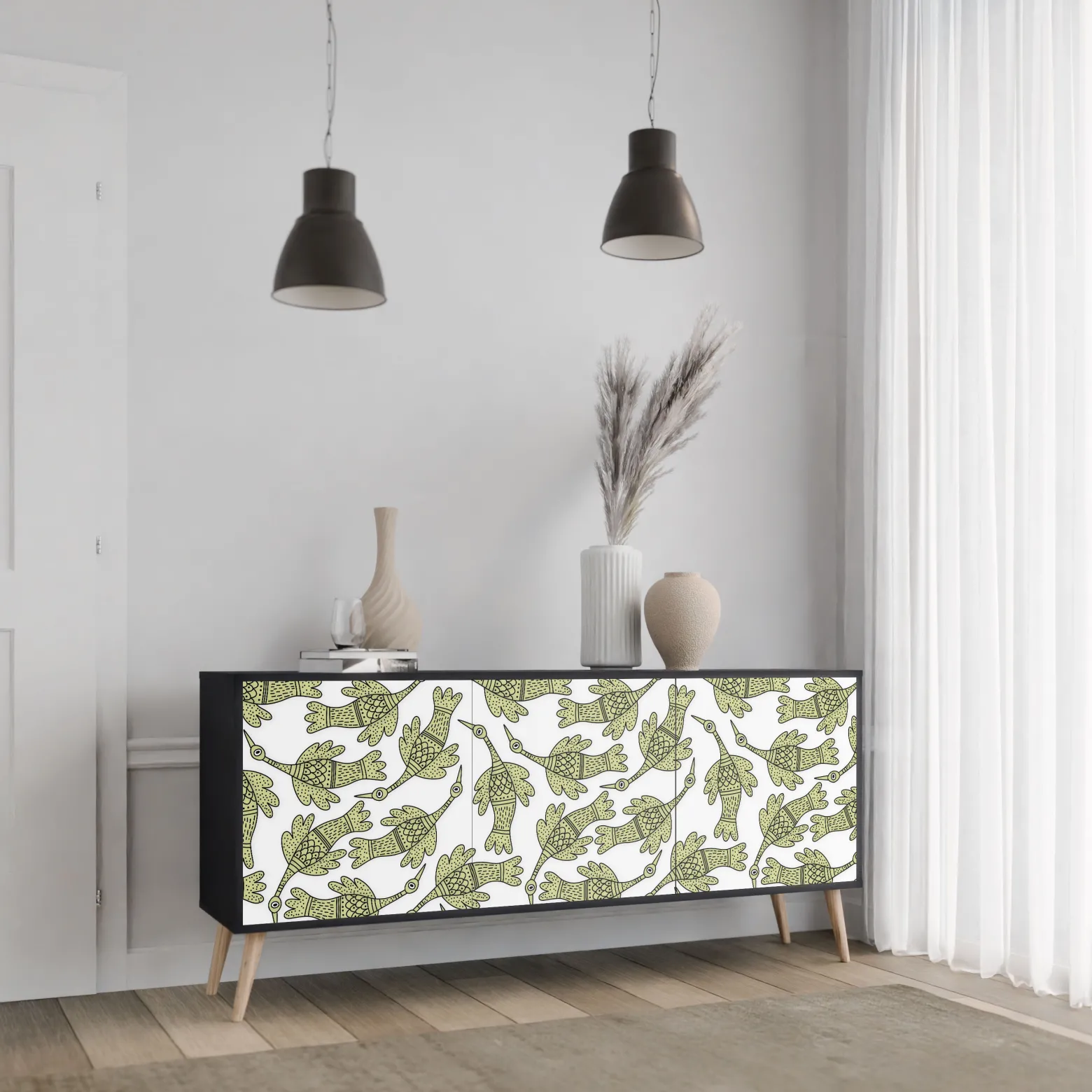 SEEDLING SONGBIRD Komoda 3 drzwi Czarna-Bukowa skośna