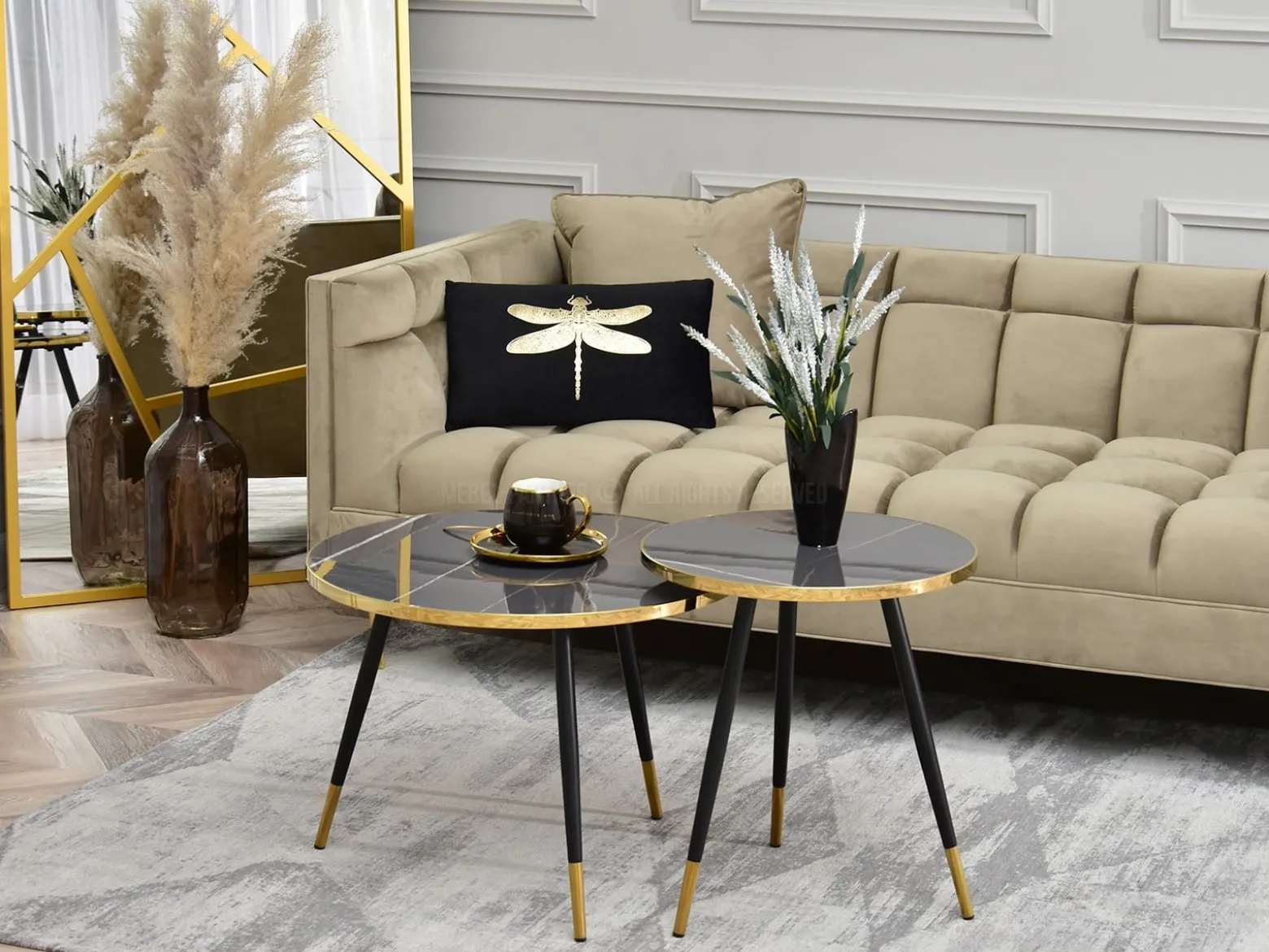 Set-Ława Zoe-S Grafit-Marmur;Zoe-X, Podst Czarny-Złoty