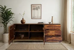 Sideboard z Drewna Sheesham 180 cm Komoda 2 Drzwi 3 Szuflady Nowoczesny