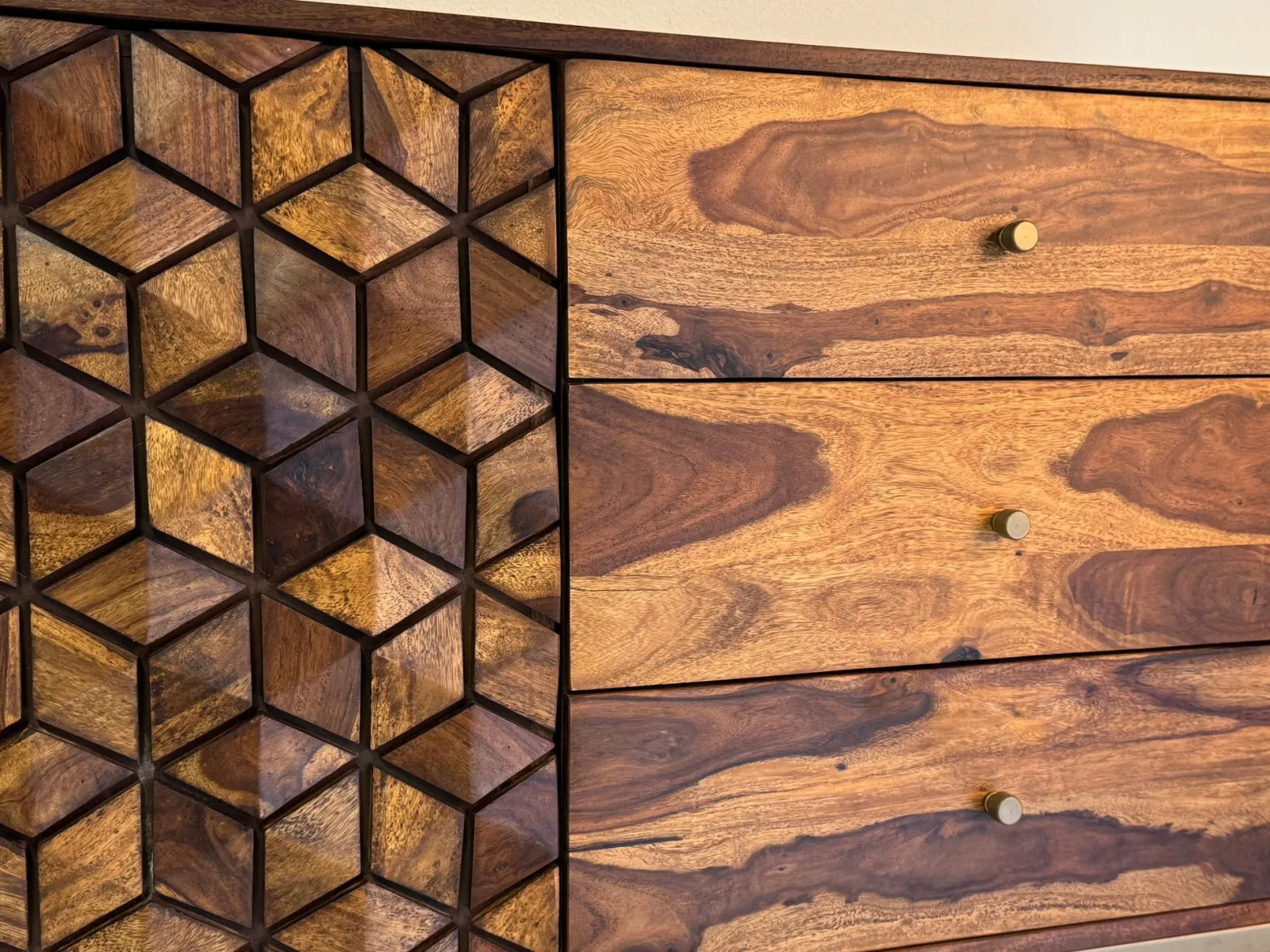 Sideboard z Drewna Sheesham 180 cm Komoda 2 Drzwi 3 Szuflady Nowoczesny