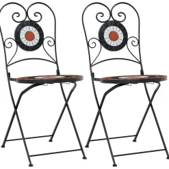 Składane krzesła bistro, 2 szt,. terakotowo-białe, ceramiczne