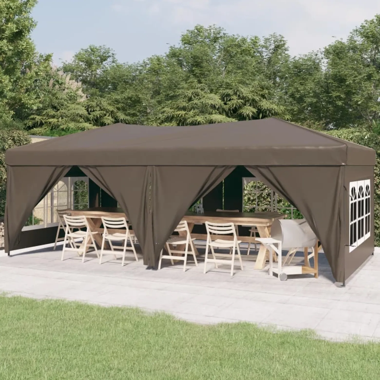 Składany namiot imprezowy ze ściankami, kolor taupe, 3x6 m