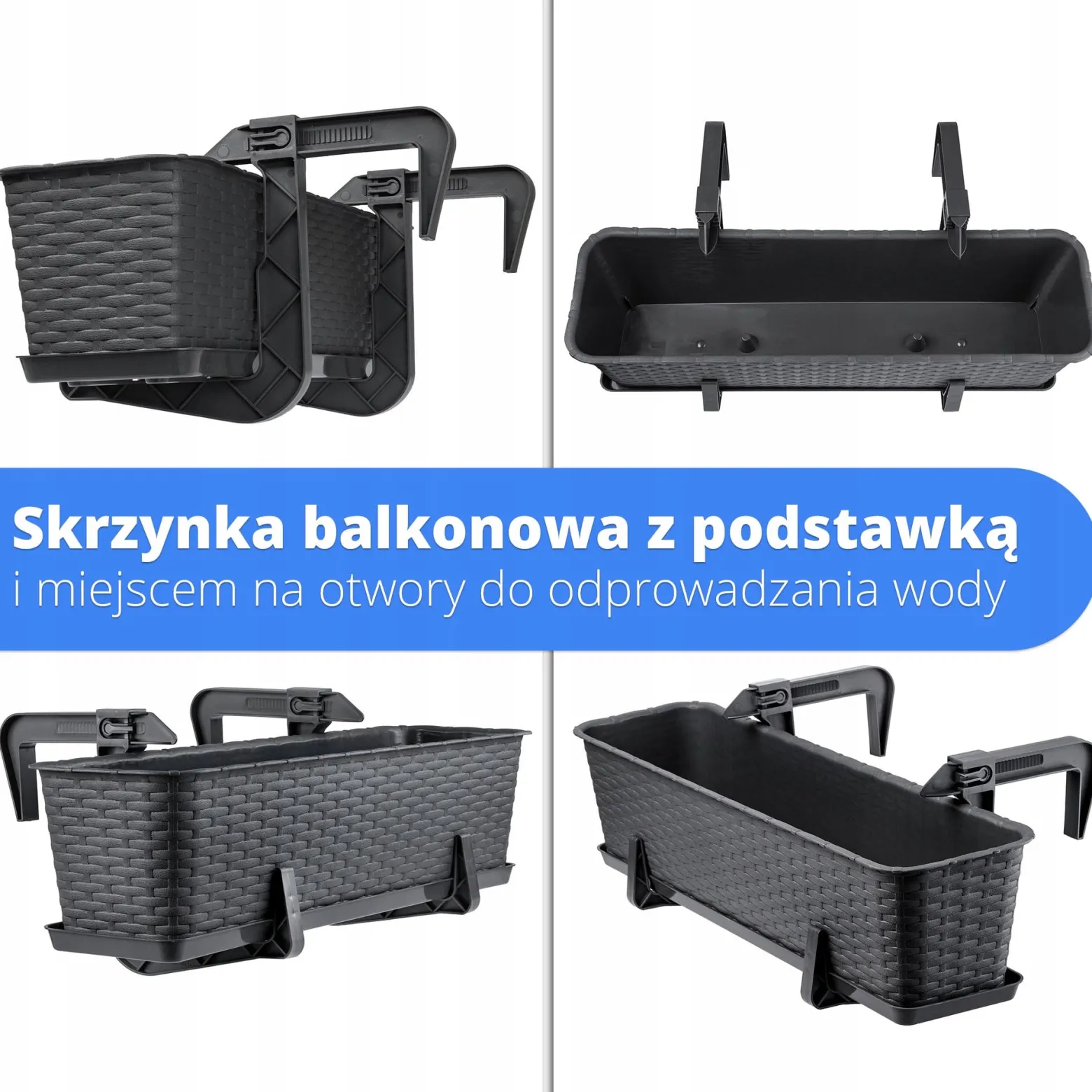 Skrzynka Doniczka Balkonowa Uchwyty Zestaw 40+60cm