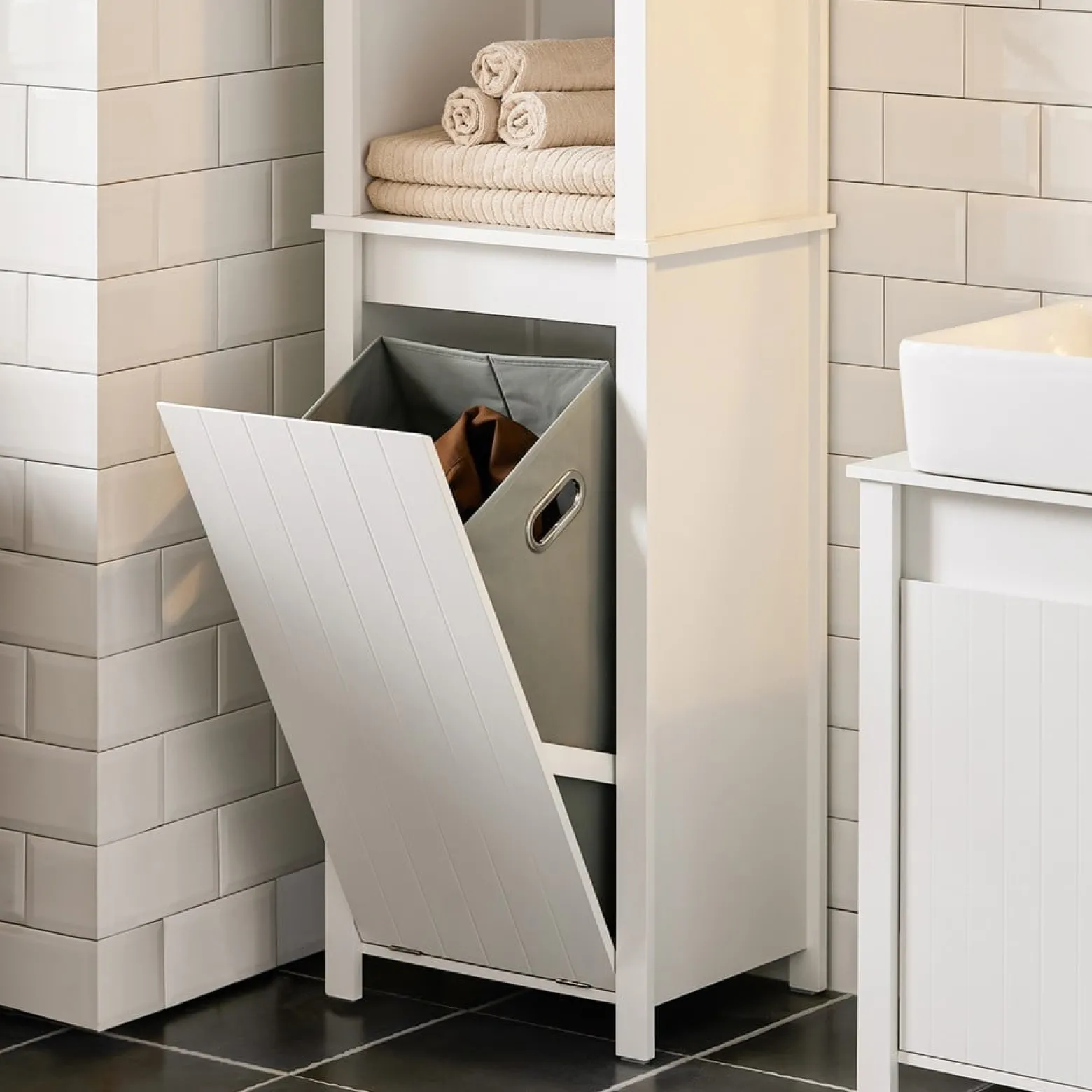 SoBuy Słupek łazienkowy z 1 drzwiami Biały 45x35x170cm Nowoczesny BZR102-W