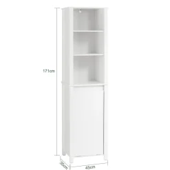 SoBuy Słupek łazienkowy z 1 drzwiami Biały 45x35x170cm Nowoczesny BZR102-W