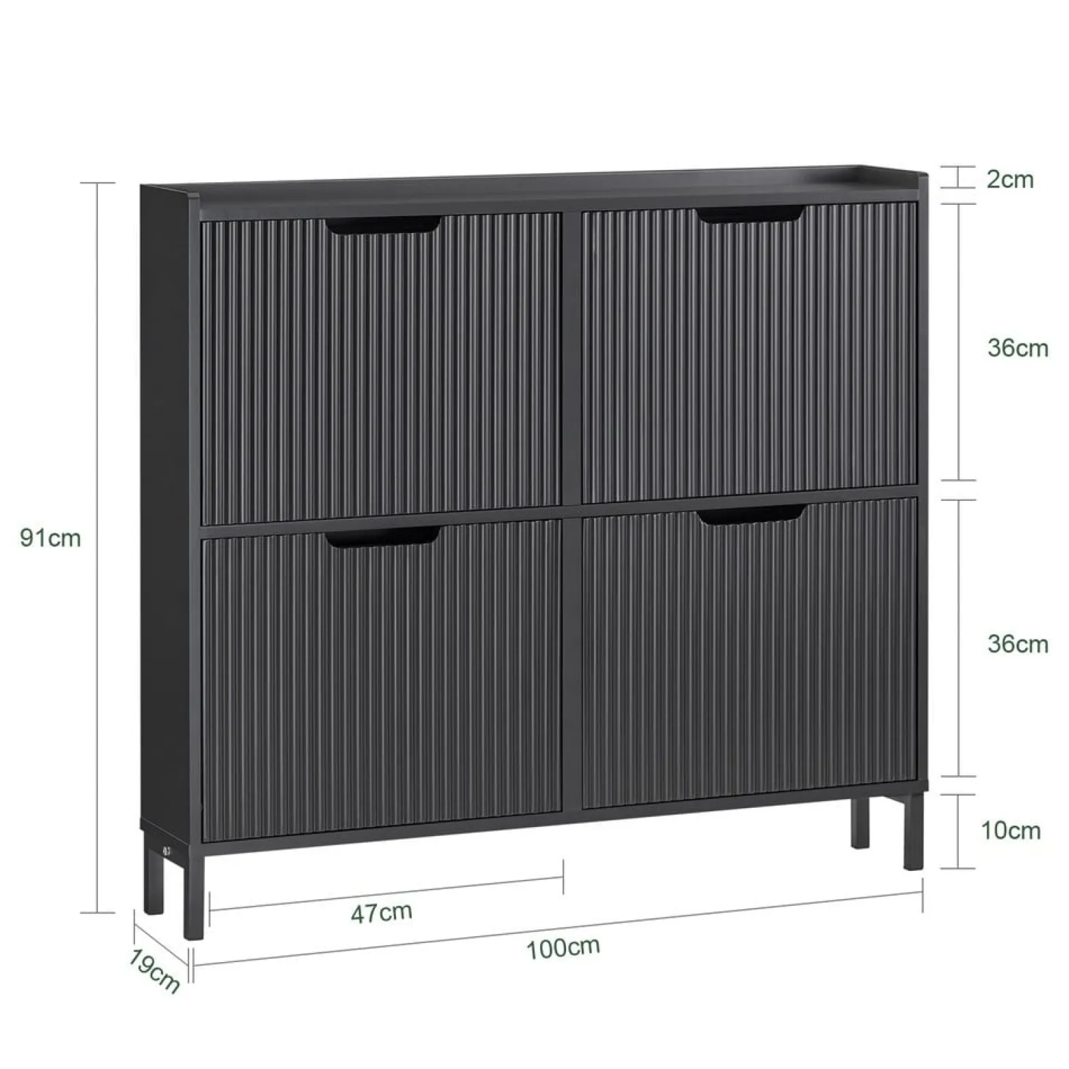 SoBuy Szafka na buty z 4 drzwiami Czarny 100x19x90.5cm FSR177-L-SCH