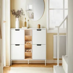 SoBuy Szafka na buty z czterema drzwiczkami 126x19x85.5cm FSR183-NW