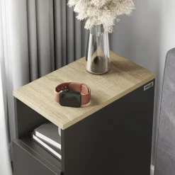 SoBuy Szafka nocna z 2 szufladami Czarny/Dąb 35x20x60cm FBT149-SCH