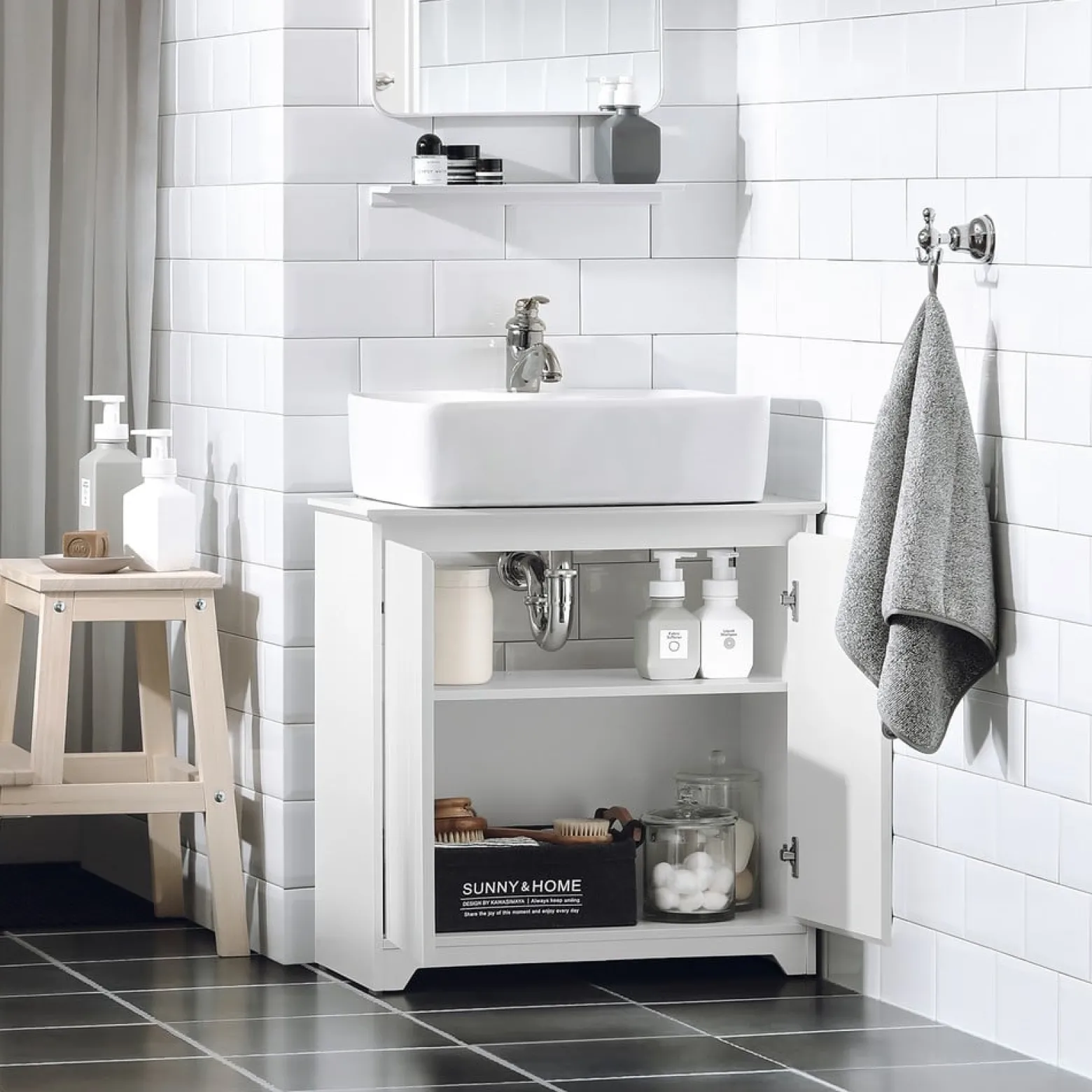 SoBuy Szafka pod umywalkę Biały 60x30x60cm Nowoczesny BZR108-W