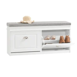 SoBuy Ławka na buty z 2 drzwiczkami Biały 104x24x52cm Funkcjonalny FSR64-W