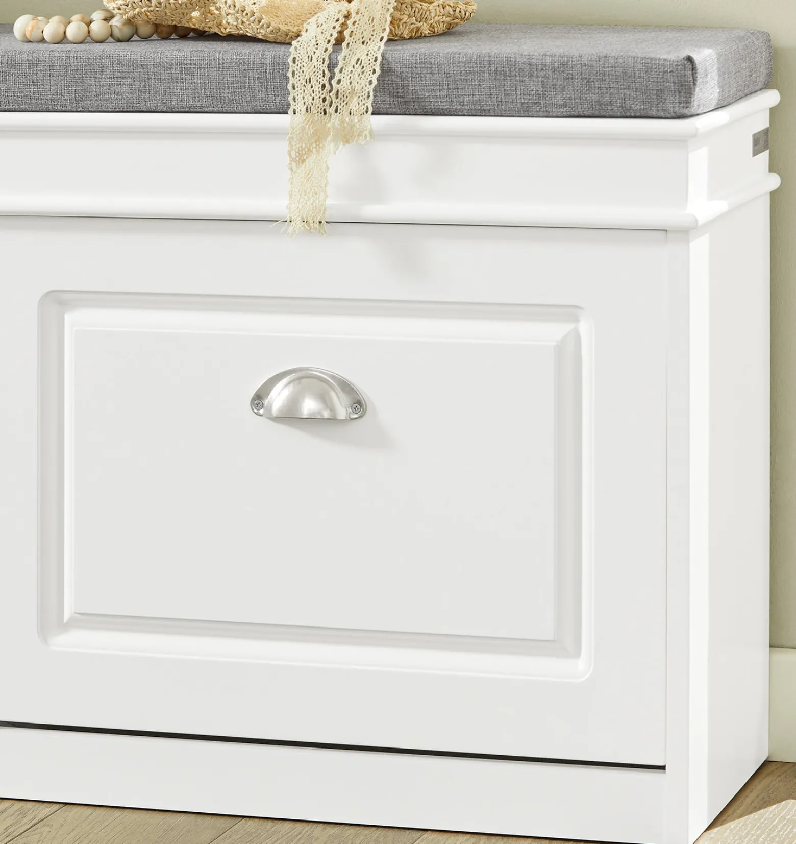 SoBuy Ławka na buty z 2 drzwiczkami Biały 104x24x52cm Funkcjonalny FSR64-W