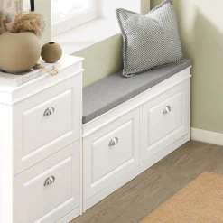 SoBuy Ławka na buty z 2 drzwiczkami Biały 104x24x52cm Funkcjonalny FSR64-W