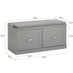 SoBuy Ławka na buty z 2 szufladą Jasnoszary 100x48x38cm Vintage FSR131-HG