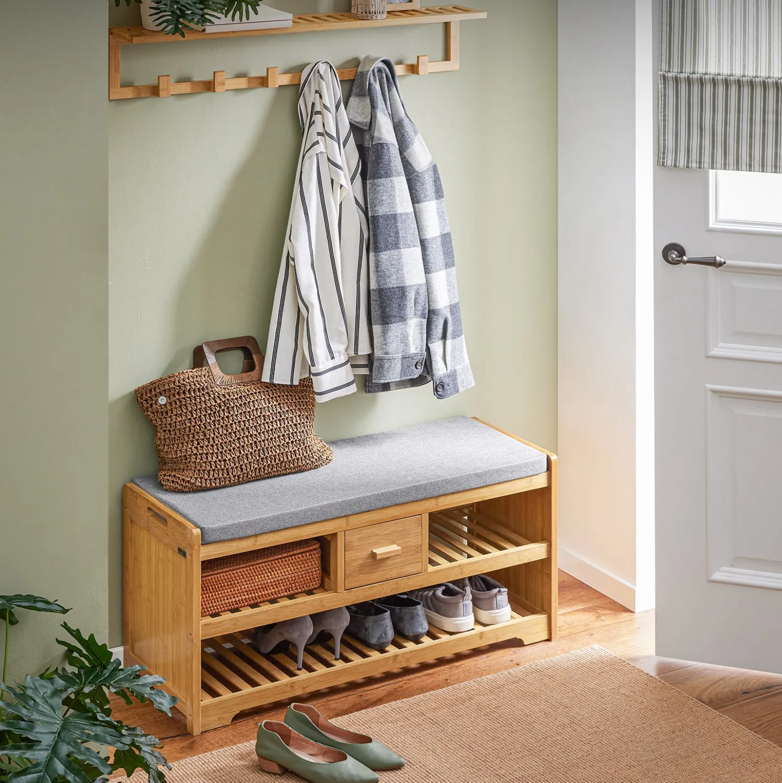 SoBuy Ławka na buty z 1 szufladą 91x34x45cm Rustykalny FSR75-N