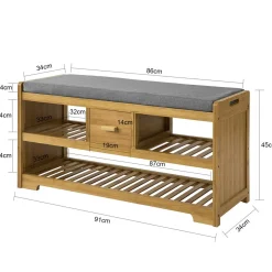 SoBuy Ławka na buty z 1 szufladą 91x34x45cm Rustykalny FSR75-N
