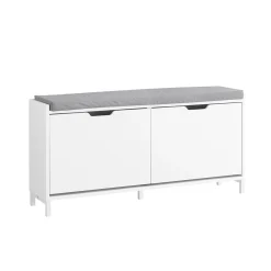SoBuy Ławka z pojemnikiem na buty z 2 drzwiami Biały 105x24x52cm FSR151-L-W