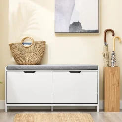 SoBuy Ławka z pojemnikiem na buty z 2 drzwiami Biały 105x24x52cm FSR151-L-W
