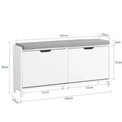 SoBuy Ławka z pojemnikiem na buty z 2 drzwiami Biały 105x24x52cm FSR151-L-W