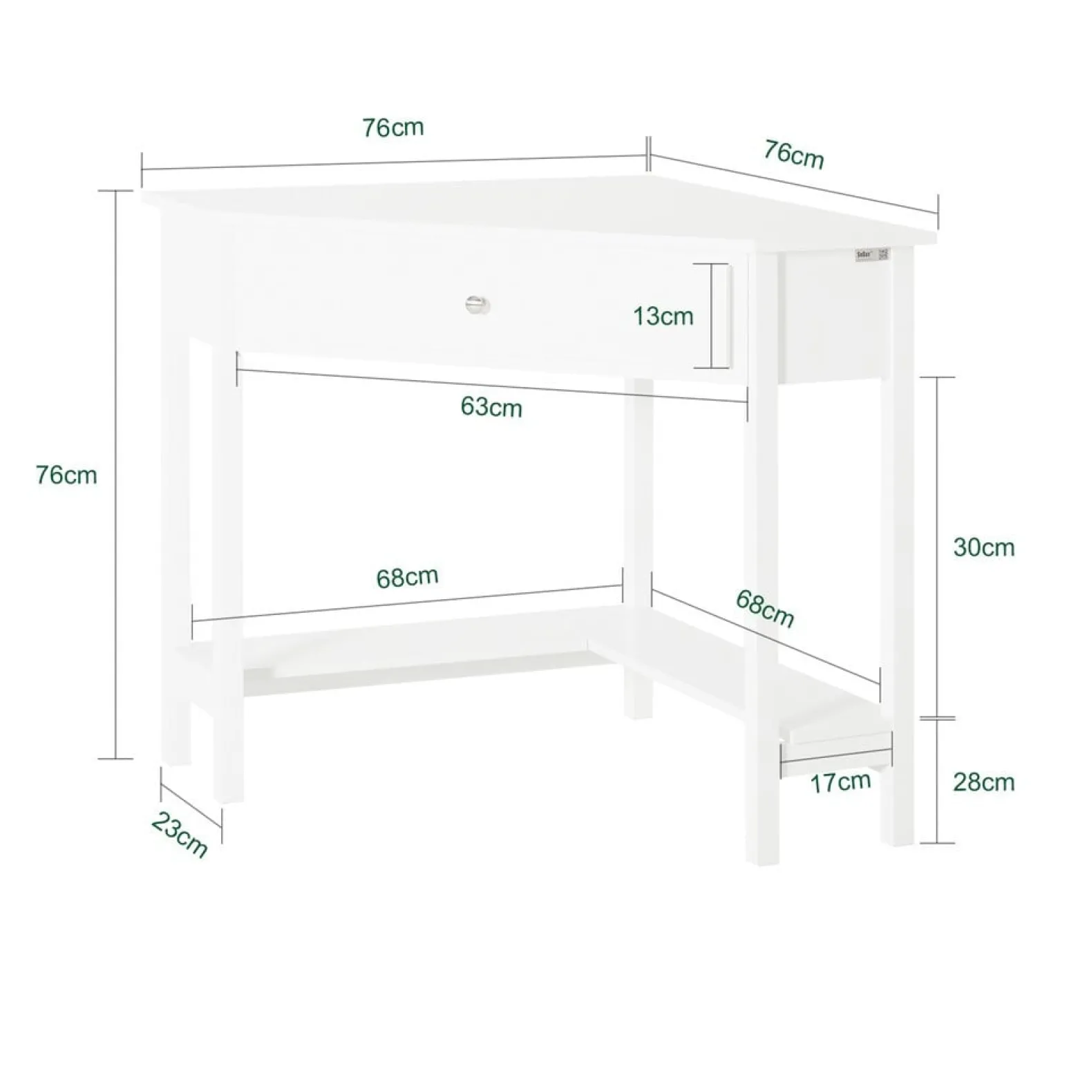 SoBuy Biurko narożne z szufladą Biały 76x76x76 cm FWT31-W