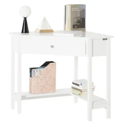 SoBuy Biurko narożne z szufladą Biały 76x76x76 cm FWT31-W