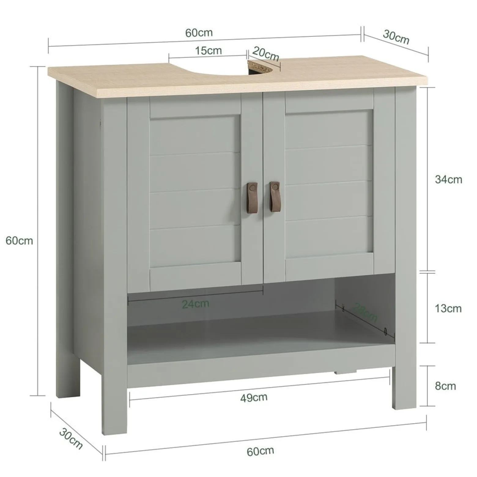 SoBuy Meble łazienkowe z 2 drzwiami Jasnoszary 60x30x60cm BZR69-HG