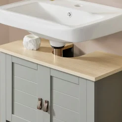 SoBuy Meble łazienkowe z 2 drzwiami Jasnoszary 60x30x60cm BZR69-HG