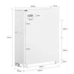 SoBuy Niska szafka łazienkowa z dwiema szufladami Biały 60x20x75cm BZR111-W